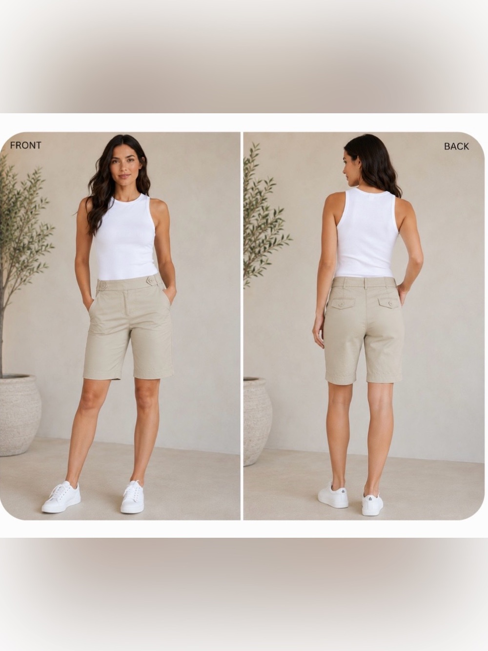 High-Rise Bermuda Shorts in Light Khaki